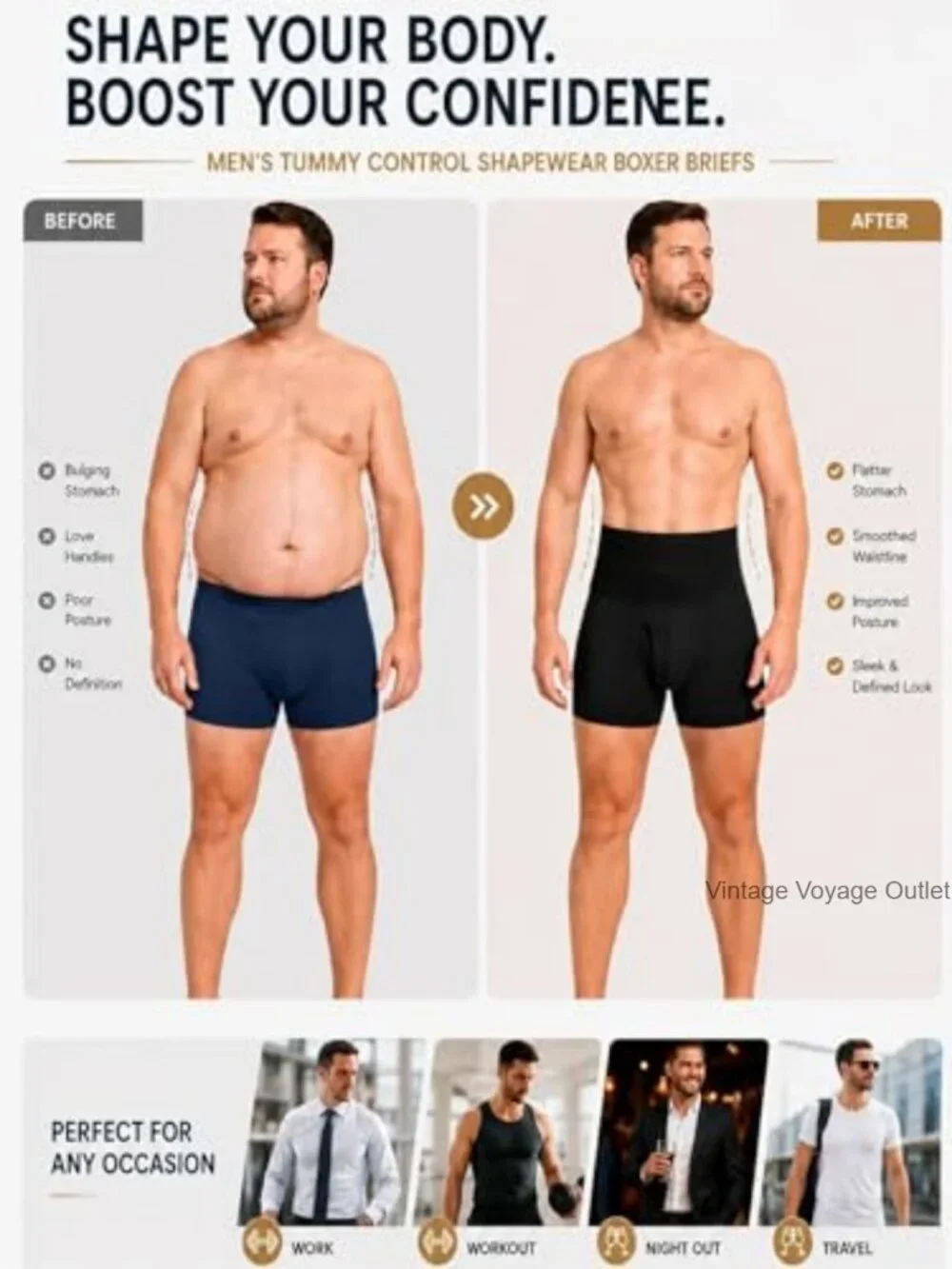 Men's High Waist Shapewear Boxer Briefs Tummy Control Compression Shorts